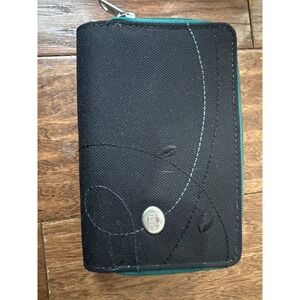 Haiku Black RFID Shield Wallet Organizer Zip Around Floral Lining